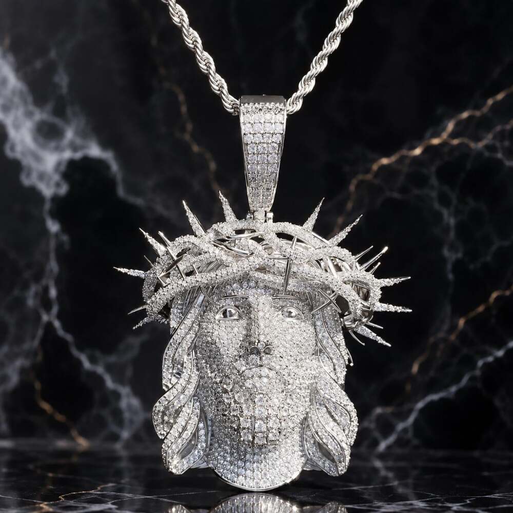 Silver Jesus thorn crown  Pendant with 24 Inch Rope Chain